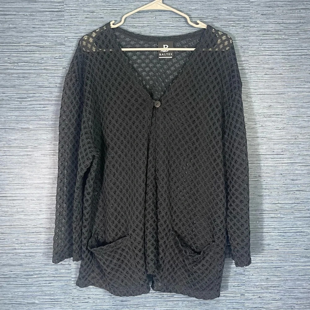 Baltex Long sleeve Black button‎ Front Swimsuit Cover Open Knit Cardigan XL